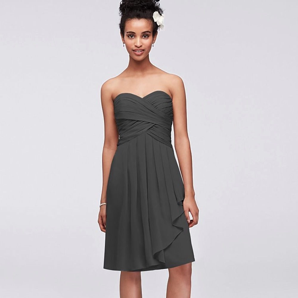 David’s Bridal Short Crinkle Chiffon Dress with Front Cascade size 12 - Picture 1 of 4